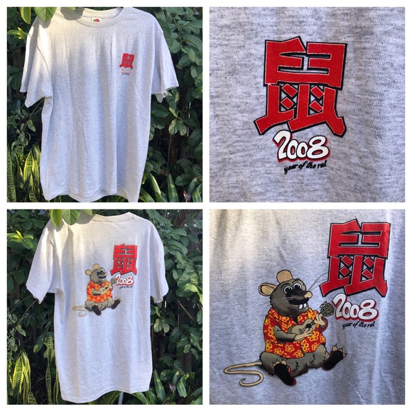 NWOT 2008 Year of the Rat Hawaiian Ukulele & Slippahs - Gray Shirt - Large - Picture 9 of 9